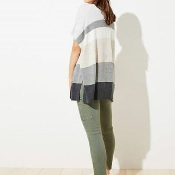 Ann Taylor LOFT Gray Colorblock Thin Knit Open Poncho Cardigan Sweater Size XS/S - Picture 5 of 13
